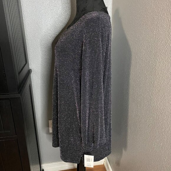 BonWorth Blouse Women’s XL Black Sparkle Metallic Shimmer Party Glam Holiday NWT - Picture 3 of 9